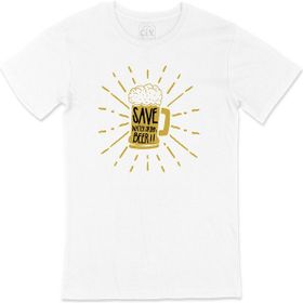 Cix Drink Beer Save Water Baskılı Beyaz Kısa Kollu T-shirt