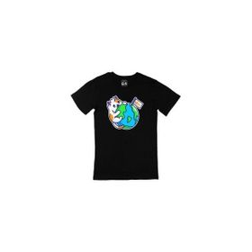 Cix Dünya ve Kedi Baskılı Kısa Kollu Siyah T-shirt
