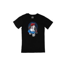 Cix Eğlenen Panda Baskılı Yuvarlak Yaka Siyah T-shirt