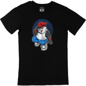 Cix Eğlenen Panda Baskılı Yuvarlak Yaka Siyah T-shirt