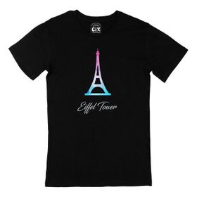 Cix Eiffel Tower Baskılı Yuvarlak Yaka Siyah T-shirt