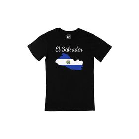 Cix El Salvador Haritalı ve Bayraklı Baskılı Yuvarlak Yaka Siyah T-shirt