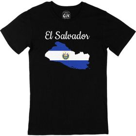 Cix El Salvador Haritalı ve Bayraklı Baskılı Yuvarlak Yaka Siyah T-shirt