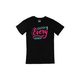 Cix Enjoy every Moment Baskılı Yuvarlak Yaka Siyah T-shirt