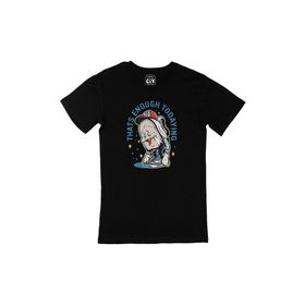 Cix Enough Today Yorgun Baskılı Yuvarlak Yaka Siyah T-shirt