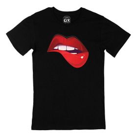 Cix Estetik Dudak Baskılı Yuvarlak Yaka Siyah T-shirt
