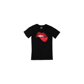 Cix Estetik Dudak Baskılı Yuvarlak Yaka Siyah T-shirt