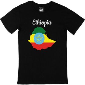 Cix Etiyopya Haritalı ve Bayraklı Baskılı Yuvarlak Yaka Siyah T-shirt
