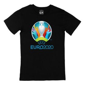Cix Euro 2020 Logolu Baskılı Yuvarlak Yaka Siyah T-shirt