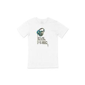Cix Evil Müzik Kulaklı Baskılı Yuvarlak Yaka Beyaz T-shirt