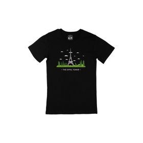 Cix Eyfel Kulesi Baskılı Yuvarlak Yaka Siyah T-shirt