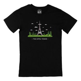 Cix Eyfel Kulesi Baskılı Yuvarlak Yaka Siyah T-shirt