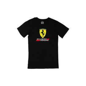 Cix F1 Ferrari Scuderia Baskılı Yuvarlak Yaka Siyah T-shirt
