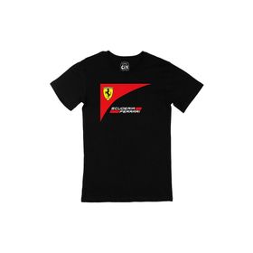 Cix F1 Ferrari Scuderia Baskılı Yuvarlak Yaka Siyah T-shirt