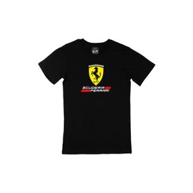 Cix F1 Ferrari Scuderia Baskılı Yuvarlak Yaka Siyah Tişört