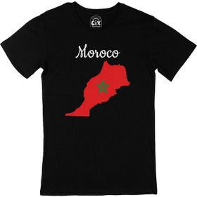 Cix Fas Haritalı ve Bayraklı Baskılı Yuvarlak Yaka Siyah T-shirt