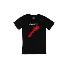 Cix Fas Haritalı ve Bayraklı Baskılı Yuvarlak Yaka Siyah T-shirt