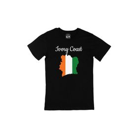 Cix Fildişi Sahilleri Haritalı ve Bayraklı Baskılı Yuvarlak Yaka Siyah T-shirt