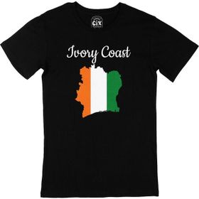 Cix Fildişi Sahilleri Haritalı ve Bayraklı Baskılı Yuvarlak Yaka Siyah T-shirt