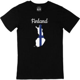 Cix Finlandiya Haritalı ve Bayraklı Baskılı Yuvarlak Yaka Siyah T-shirt