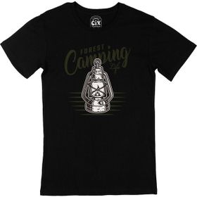 Cix Forest Camping Life Baskılı Yuvarlak Yaka Siyah T-shirt