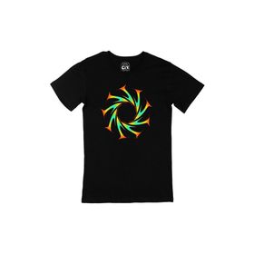 Cix Fraktal Tasarımlı Baskılı Yuvarlak Yaka Siyah T-shirt