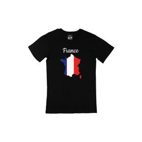 Cix Fransa Haritalı ve Bayraklı Baskılı Yuvarlak Yaka Siyah T-shirt