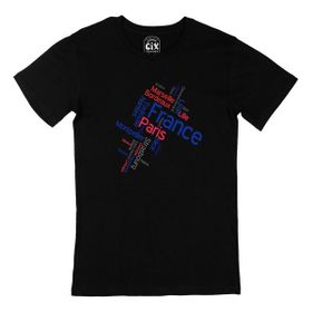 Cix Fransa Şehir İsimli Baskılı Yuvarlak Yaka Siyah T-shirt