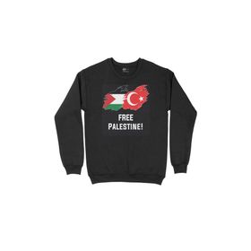 Cix Free Palestine Baskılı Yuvarlak Yaka Siyah Tişört Sweatshirt