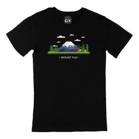 Cix Fuji Dağı Baskılı Yuvarlak Yaka Siyah T-shirt