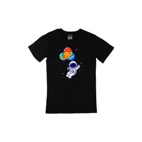 Cix Gezegen Balonlu Astronot Siyah Erkek T-shirt