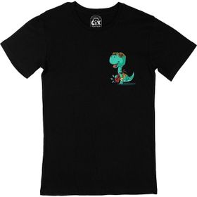 Cix Gitarlı Dinozor Cep Logo Tasarımlı Siyah T-shirt
