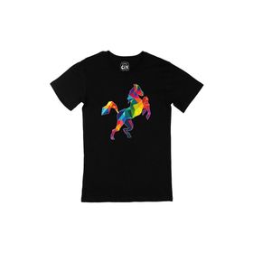 Cix Gökkuşağı Renkli Polygon At Siyah Erkek T-shirt