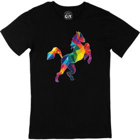 Cix Gökkuşağı Renkli Polygon At Siyah Erkek T-shirt