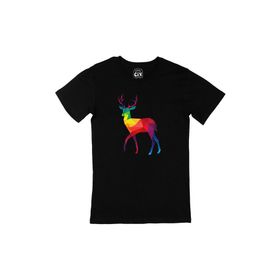 Cix Gökkuşağı Renkli Polygon Geyik Siyah Erkek T-shirt