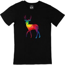 Cix Gökkuşağı Renkli Polygon Geyik Siyah Erkek T-shirt