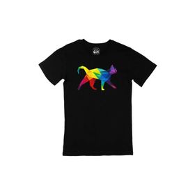 Cix Gökkuşağı Renkli Polygon Kedi Siyah Erkek T-shirt