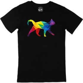 Cix Gökkuşağı Renkli Polygon Kedi Siyah Erkek T-shirt