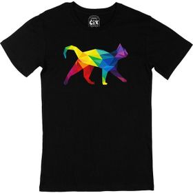 Cix Gökkuşağı Renkli Polygon Kedi Siyah Erkek T-shirt