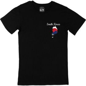 Cix Güney Kore Haritalı ve Bayraklı Cep Logo Tasarımlı Siyah T-shirt