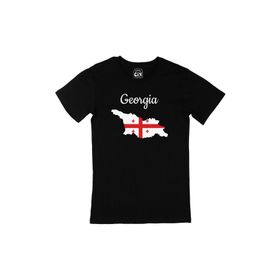 Cix Gürcistan Haritalı ve Bayraklı Siyah Erkek T-shirt