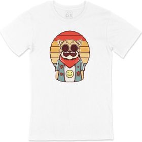Cix Hippi Kedili Baskılı Beyaz Unisex T-shirt