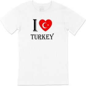 Cix I Love Turkey Baskılı Beyaz Unisex T-shirt