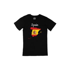 Cix İspanya Haritalı ve Bayraklı Siyah T-shirt