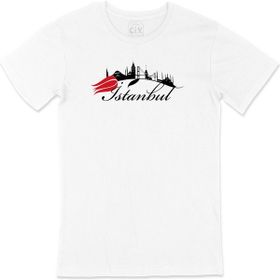 Cix İstanbul Laleli Beyaz Cep Logo Tasarımlı Erkek T-shirt