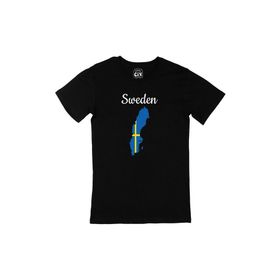 Cix İsveç Haritalı ve Bayraklı Siyah T-shirt