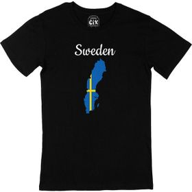 Cix İsveç Haritalı ve Bayraklı Siyah T-shirt