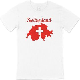 Cix İsviçre Haritalı ve Bayraklı Beyaz Cep Logo Tasarımlı T-shirt