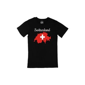 Cix İsviçre Haritalı ve Bayraklı Siyah T-shirt