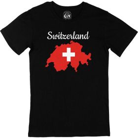 Cix İsviçre Haritalı ve Bayraklı Siyah T-shirt